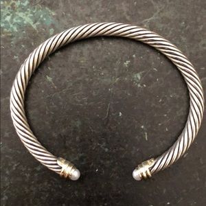 Classic cable with pearls, silver and gold, 5mm